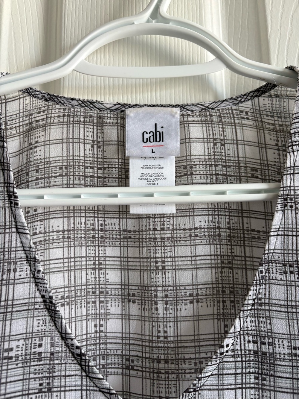 CAbi Black and White Plaid V-Neck Short Sleeve Top - Picture 3 of 3